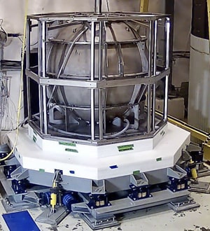 Figure 1: The NEWS-G experiment&rsquo;s dark matter detector during installation at SNOLAB, 2km underground (image from NEWS-G collaboration).